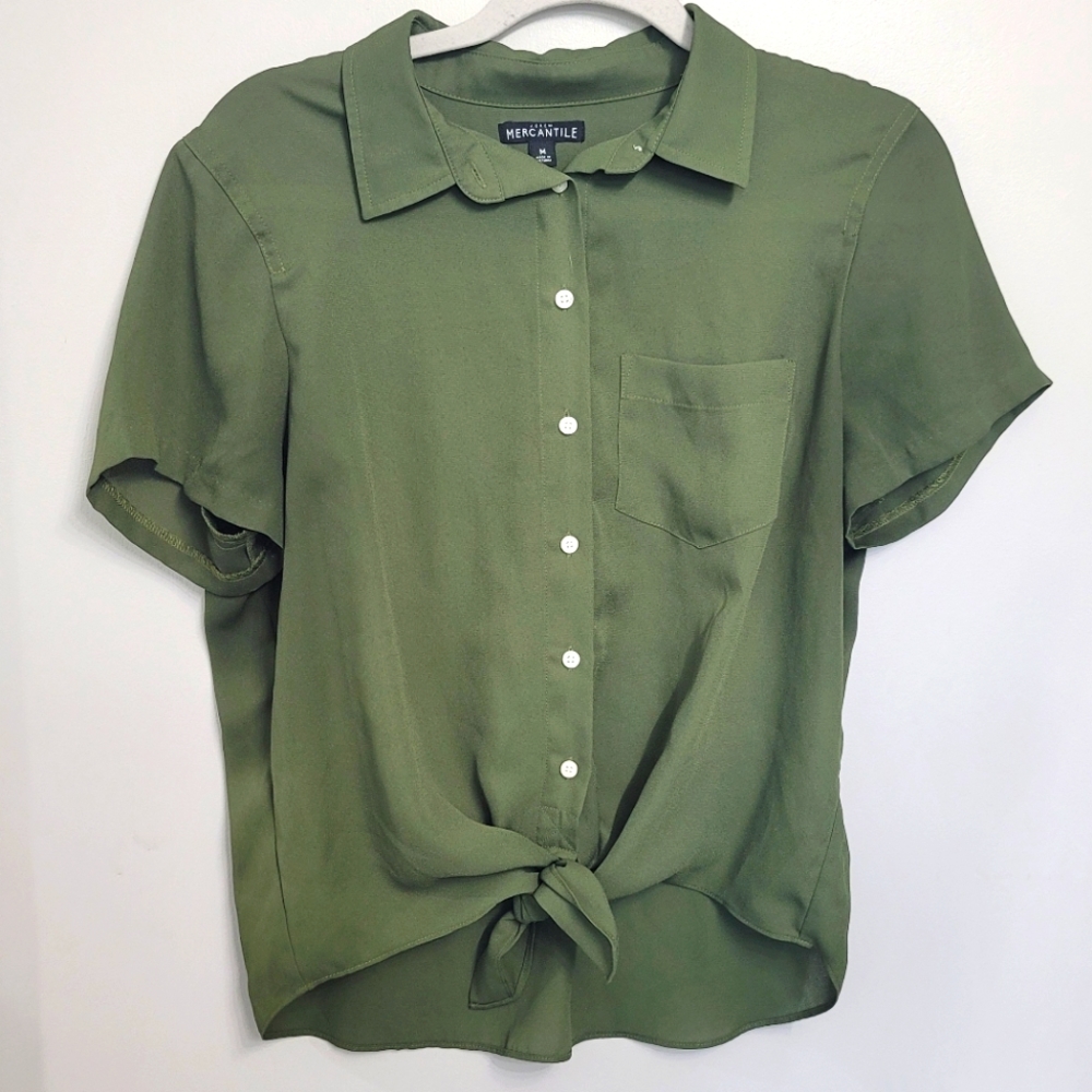 J.CREW Mercantile Green Short Sleeve Portofino Tie Shirt Size M